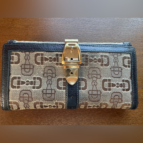 Gucci Handbags - Gucci Vintage Horse-bit Brown Canvas w/ Blue Leather Long Wallet W/ COA & Dustie